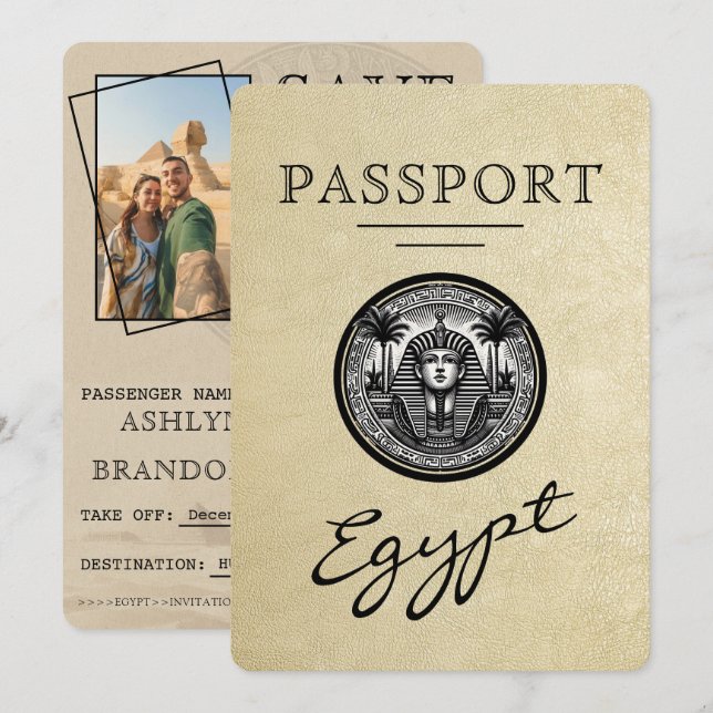 Ägypten Champagner Hochzeit Passport Save the Date (Vorne/Hinten)