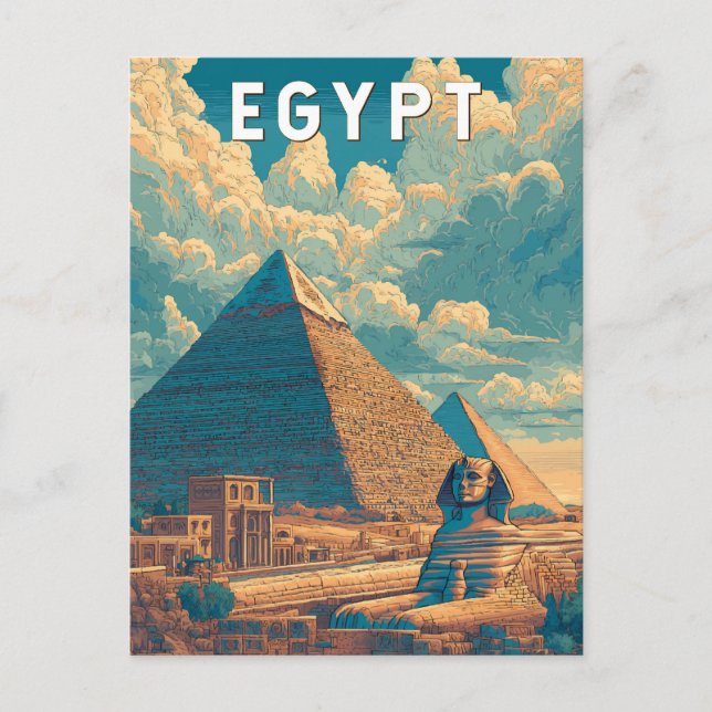 Ägypten Illustration Travel Art Vintag Postkarte (Vorderseite)