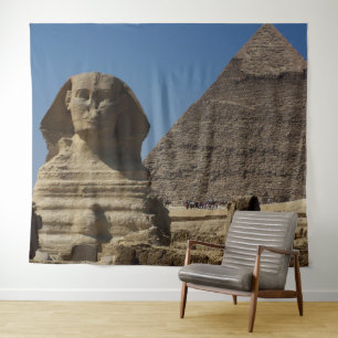 Ägypten Kairo Sphinx Statue Pyramiden Szene Hinter Wandteppich