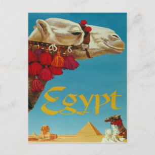 Ägypten, Kamel in der Wüste mit Pyramiden und Sphi Postkarte