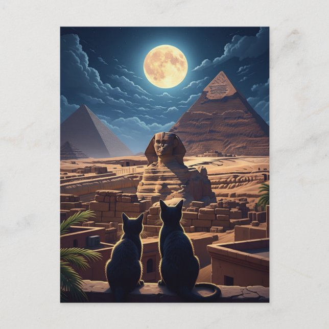 Ägypten Sphinx Pyramiden von Gizeh Katzen Postkarte (Vorderseite)