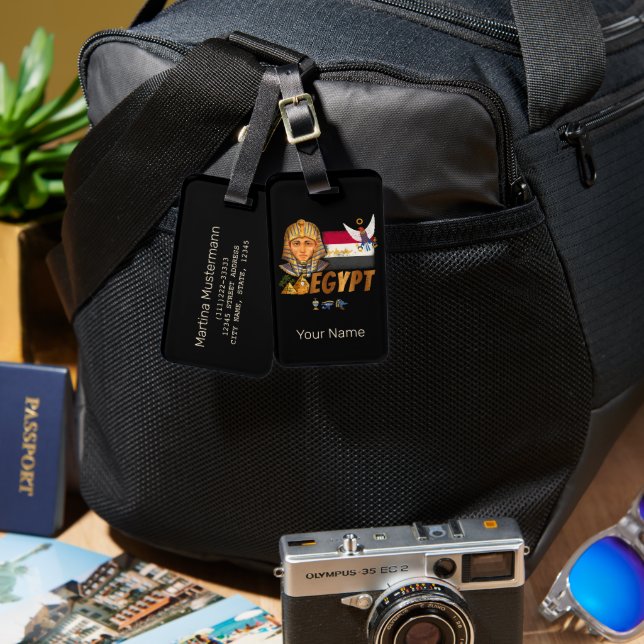 Ägypten Vintage Pharao-Flagge und Pyramiden Souven Gepäckanhänger (Vorderseite & Rückseite)