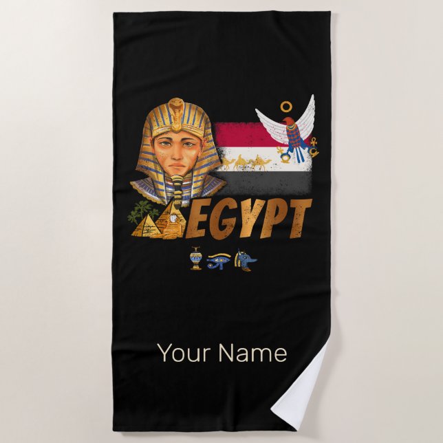 Ägypten Vintage Pharao-Flagge und Pyramiden Souven Strandtuch (Vorderseite)