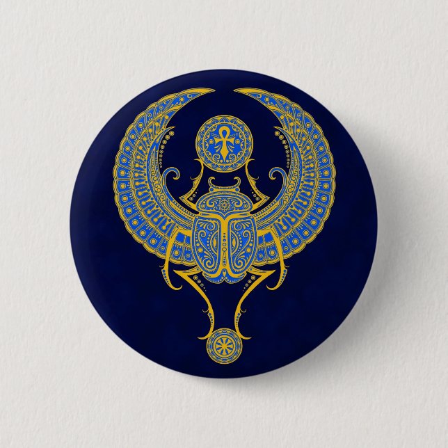 Ägypter Winged Scarabäus, blau Button (Vorderseite)
