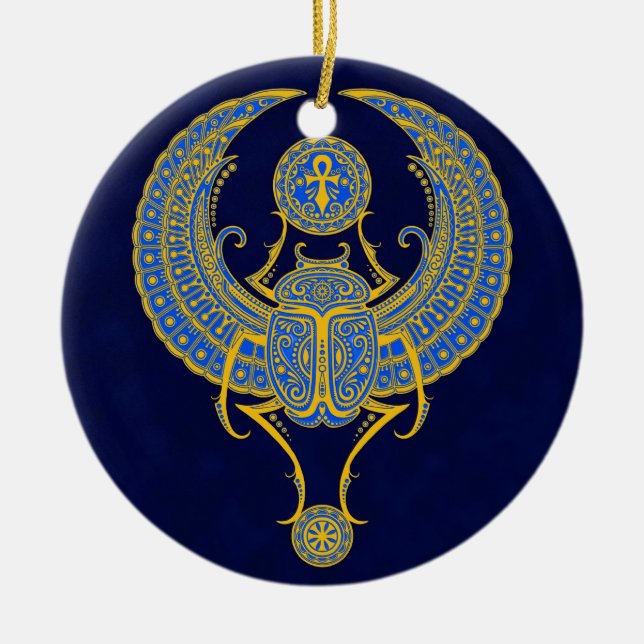 Ägypter Winged Scarabäus, blau Keramikornament (Vorne)