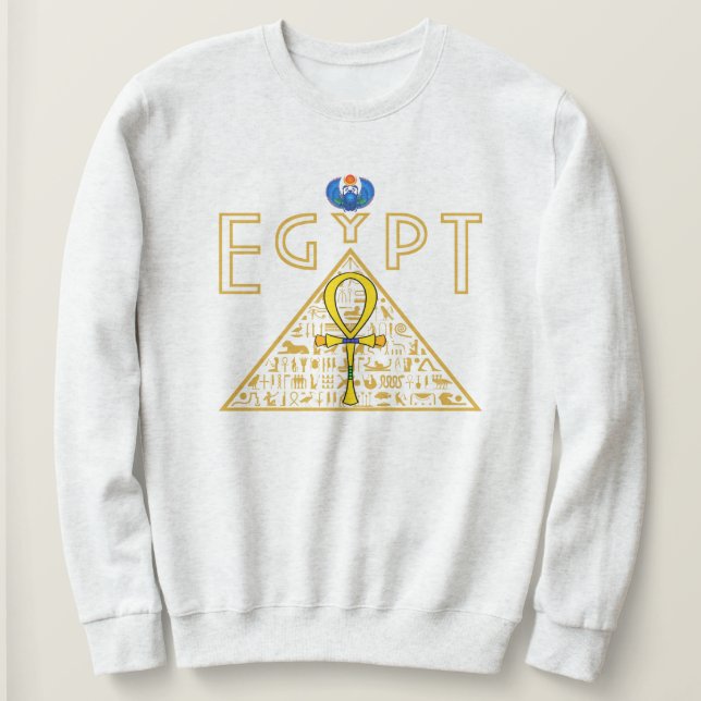 Ägyptisch, Ankh, Pyramid & Blue Scarab Sweatshirt (Design vorne)