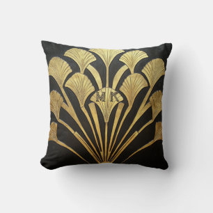 Ägyptisch inspirierte schwarz-goldene Art Deco 40  Kissen