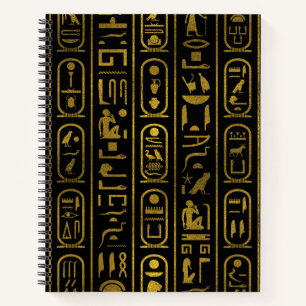 Ägyptische antike GoldHieroglyphen auf schwarz Notizbuch
