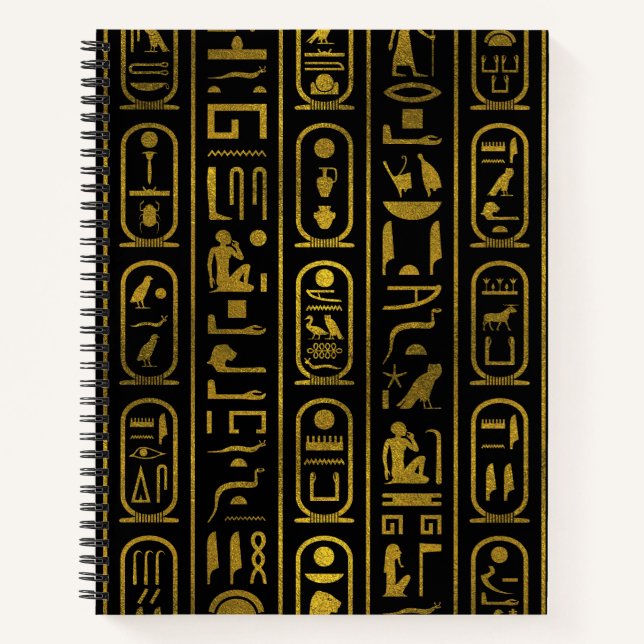Ägyptische antike GoldHieroglyphen auf schwarz Notizbuch (Vorderseite)