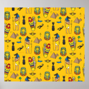 Ägyptische Elemente, Anubis, Pyramidenmuster. Poster