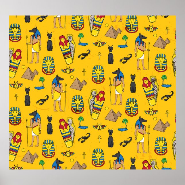 Ägyptische Elemente, Anubis, Pyramidenmuster. Poster (Vorne)