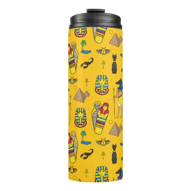 Ägyptische Elemente, Anubis, Pyramidenmuster. Thermosbecher (Vorderseite)