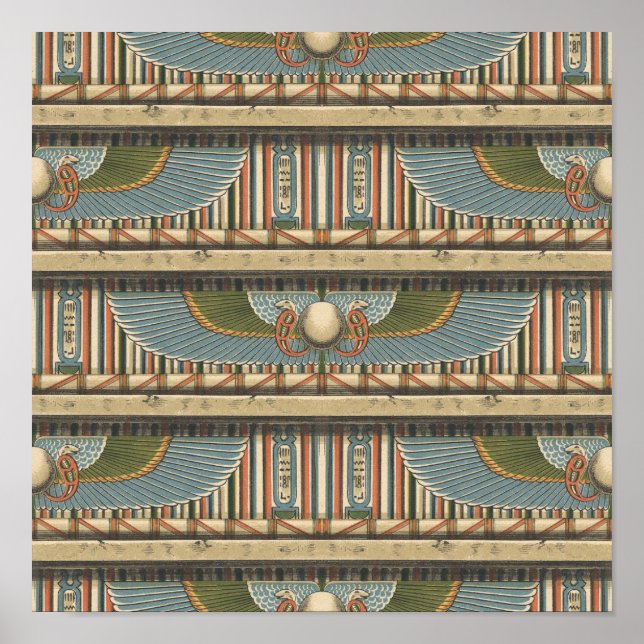 Ägyptische Flügelzirkel Schläge und Hieroglyphen Poster (Vorne)