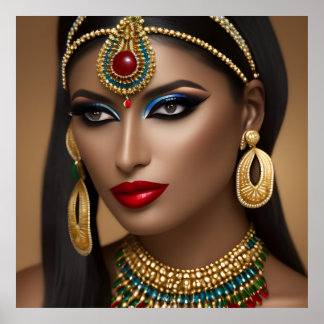 Ägyptische Frau Exotic Gold grüne Schmuck Poster