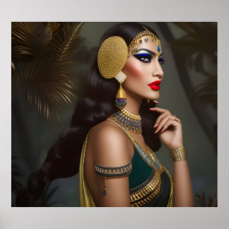 Ägyptische Frau Exotic goldgrüne Kleidung blaue Ju Poster