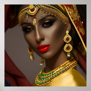 Ägyptische Frau Exotischer Kopftuch gold grün blau Poster