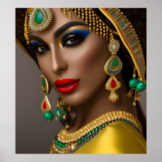 Ägyptische Frau Exotisches Headpiece goldblau Poster