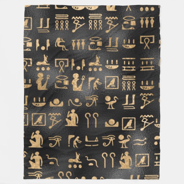 Ägyptische goldene Hieroglyphen auf schwarz Fleecedecke (Vorderseite)