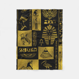 Ägyptische Goldhieroglyphen- und -symbolcollage Fleecedecke
