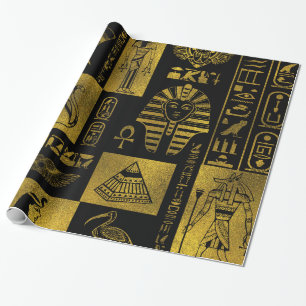 Ägyptische Goldhieroglyphen- und -symbolcollage Geschenkpapier