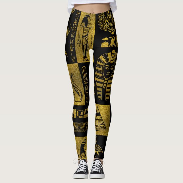 Ägyptische Goldhieroglyphen- und -symbolcollage Leggings (Vorderseite)