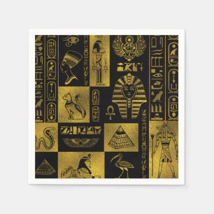 Ägyptische Goldhieroglyphen- und -symbolcollage Serviette