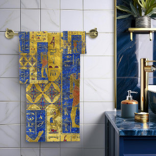 Ägyptische Goldsymbole auf Lapis Lazuli Badhandtuch Set