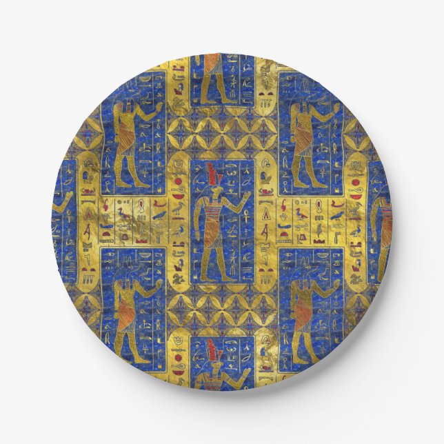 Ägyptische Goldsymbole auf Lapislazuli Pappteller (Vorderseite)
