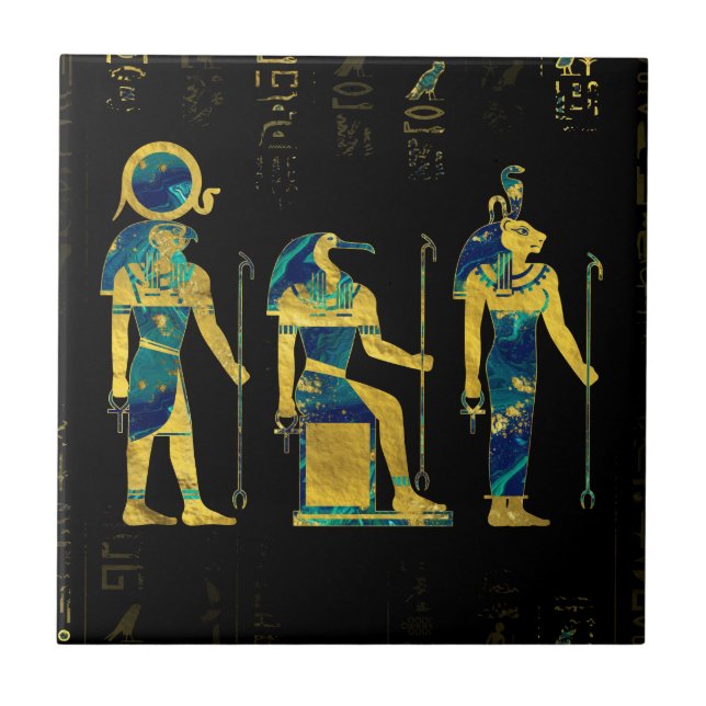 Ägyptische Gottheiten auf Hieroglyphen Gold und Fliese (Vorderseite)
