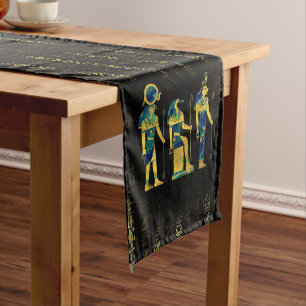 Ägyptische Gottheiten auf Hieroglyphen Gold und Kurzer Tischläufer