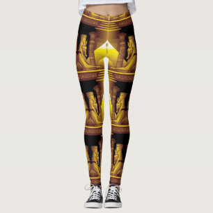 Ägyptische Göttin, Gold auf schwarzem Tempel Leggings