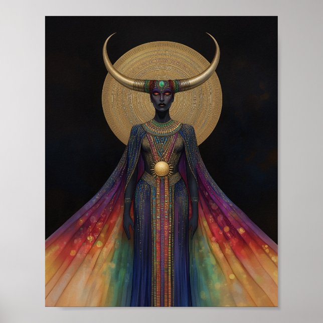 Ägyptische Göttin Hathor Rainbow Gold Black Art Poster (Vorne)