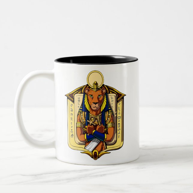 Ägyptische Göttin Lioness Sekhmet God Bastet Zweifarbige Tasse (Links)