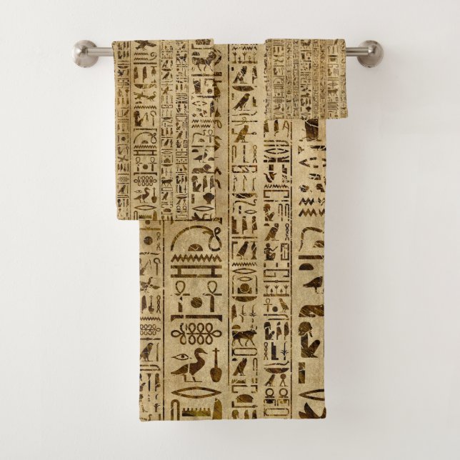 Ägyptische Hieroglyphen auf Papyrus Badhandtuch Set (Insitu)