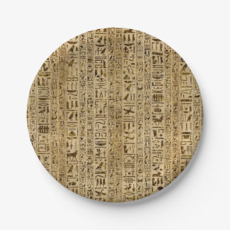 Ägyptische Hieroglyphen auf Papyrus Pappteller