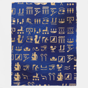 Ägyptische Hieroglyphen aus Gold auf blau Fleecedecke