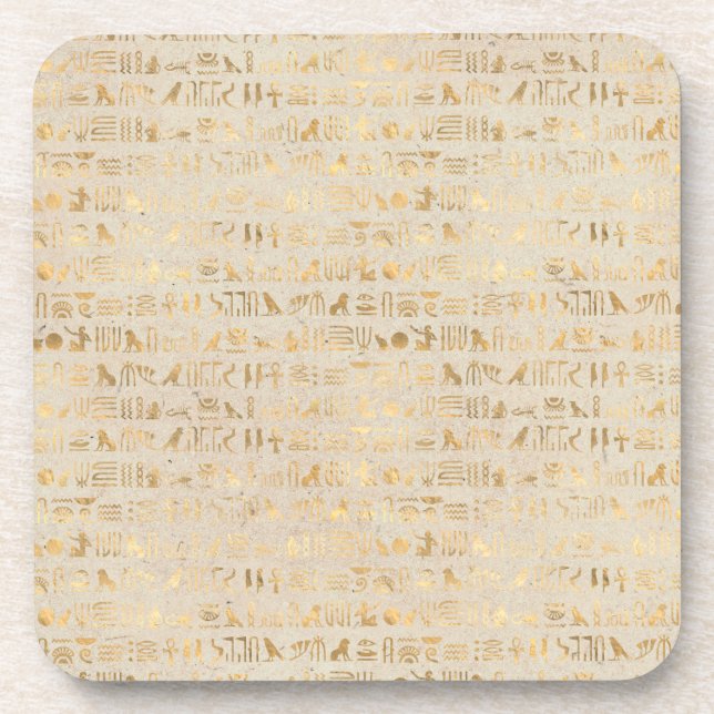Ägyptische Hieroglyphen aus Gold auf Elfenbein Getränkeuntersetzer (Vorderseite)