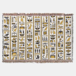 Ägyptische Hieroglyphen: Gelb-Schwarz Nahtlos. Decke
