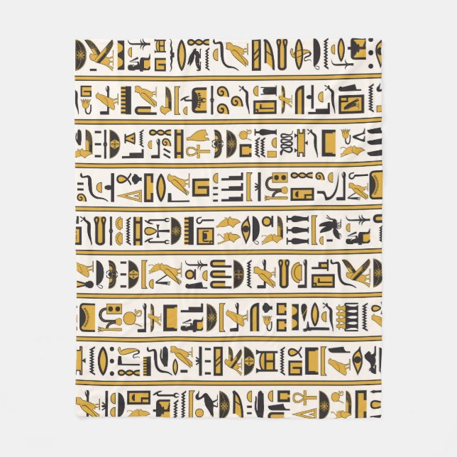 Ägyptische Hieroglyphen: Gelb-Schwarz Nahtlos. Fleecedecke (Vorderseite)
