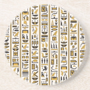 Ägyptische Hieroglyphen: Gelb-Schwarz Nahtlos. Getränkeuntersetzer