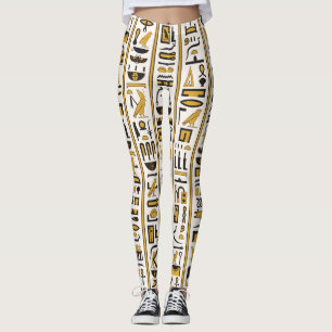 Ägyptische Hieroglyphen: Gelb-Schwarz Nahtlos. Leggings