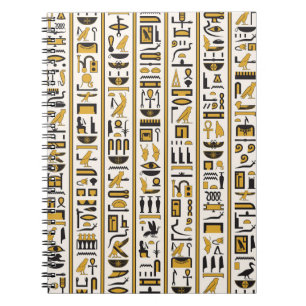Ägyptische Hieroglyphen: Gelb-Schwarz Nahtlos. Notizblock