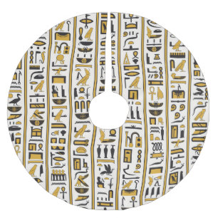 Ägyptische Hieroglyphen: Gelb-Schwarz Nahtlos. Polyester Weihnachtsbaumdecke