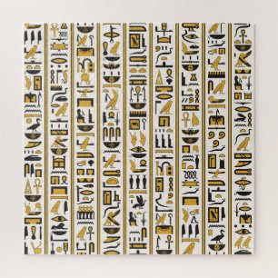 Ägyptische Hieroglyphen: Gelb-Schwarz Nahtlos. Puzzle