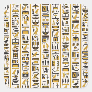 Ägyptische Hieroglyphen: Gelb-Schwarz Nahtlos. Quadratischer Aufkleber