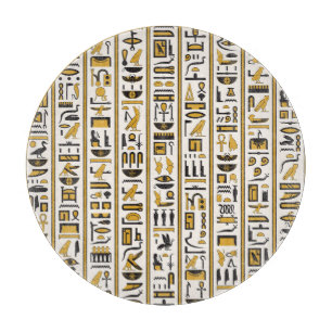 Ägyptische Hieroglyphen: Gelb-Schwarz Nahtlos. Schneidebrett
