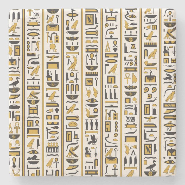 Ägyptische Hieroglyphen: Gelb-Schwarz Nahtlos. Steinuntersetzer (Vorderseite)