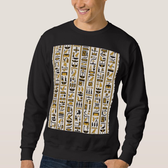 Ägyptische Hieroglyphen: Gelb-Schwarz Nahtlos. Sweatshirt (Vorderseite)