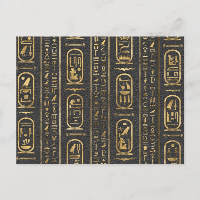 Ägyptische Hieroglyphen Gold auf Leder Postkarte (Vorderseite)