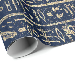 Ägyptische Hieroglyphen Gold Blue Navy Pharaonen Geschenkpapier